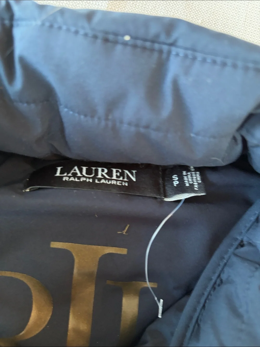 Ralph Lauren Women’s Navy Quilted Puffer with Gold RL Logo